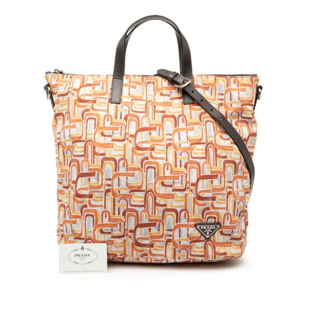 Prada Tote Shoulder Bag 2-Way Brown Beige Blue - Picture 8 of 8